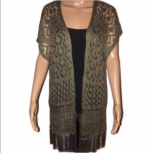 Buttons open knit open front fringed cardigan